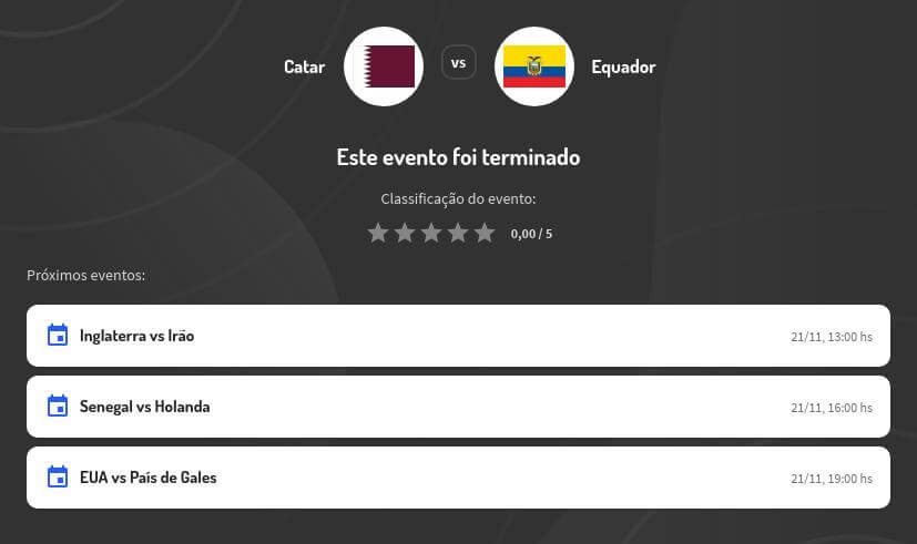 Palpite Catar vs Equador
